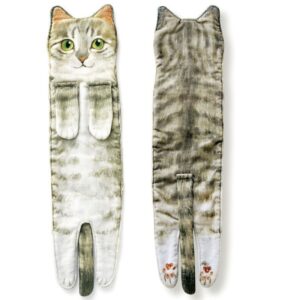 Hanging Cat Hand Towel — Grey Tabby