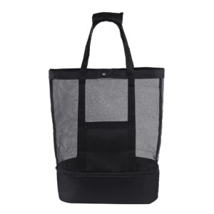 Mesh Beach Tote with Lunch Compartment — Black
